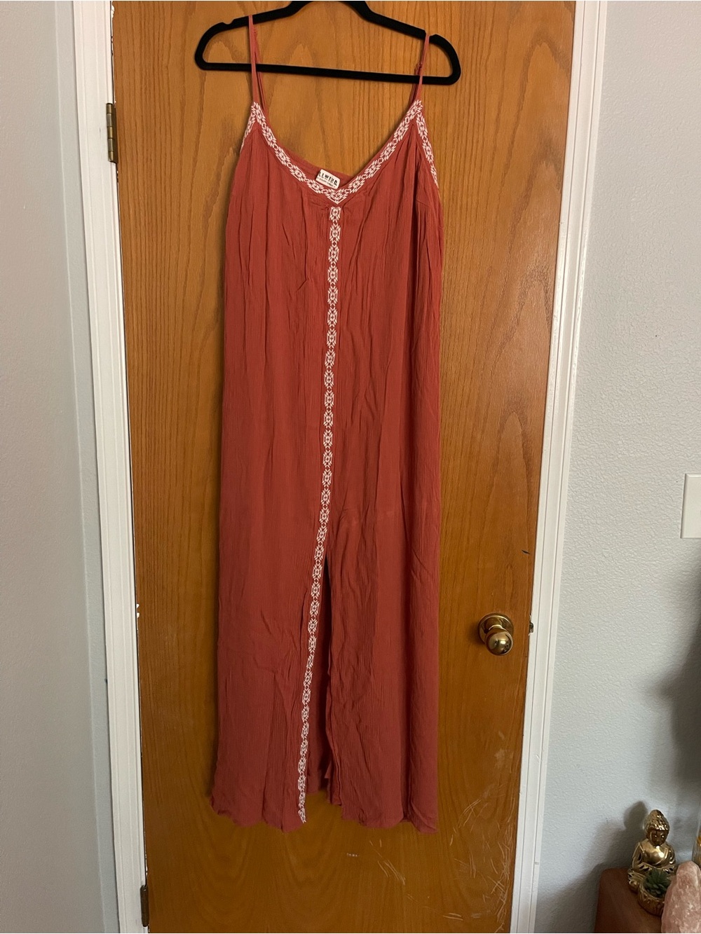 Idyllwind Rust Maxi Slip Dress with White Lace Trim